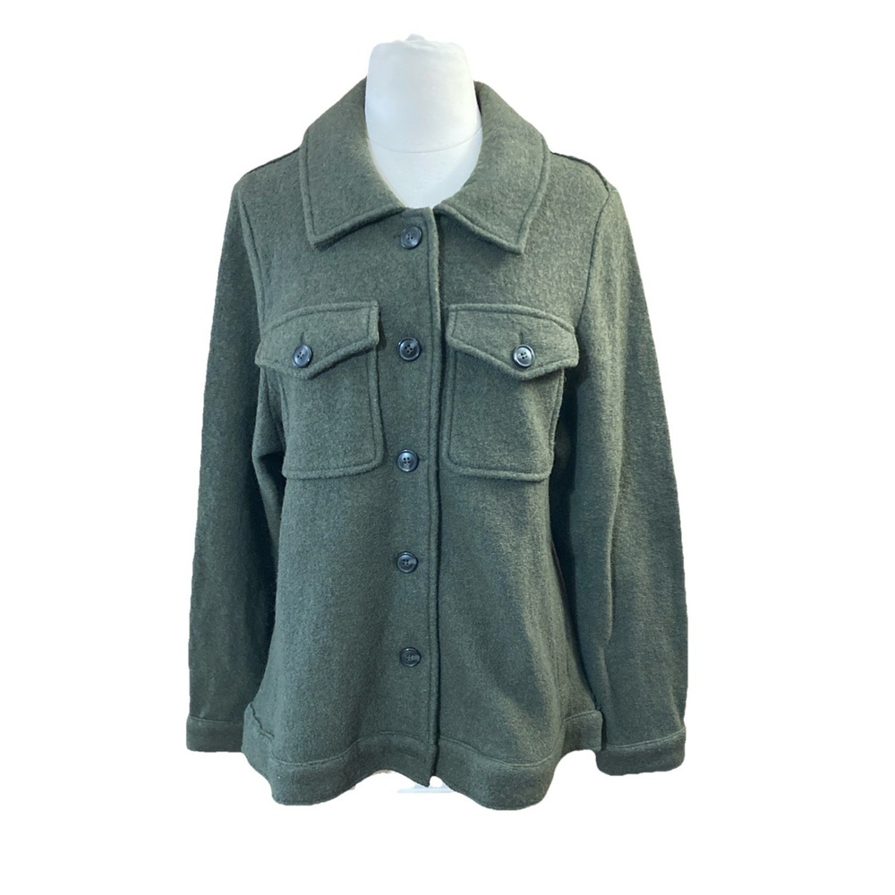 Cynthia Rowley Wool Blend Jacket Sz 1X New olive green Shacket Button Up Chore